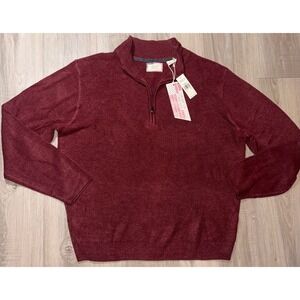 American Threads Mens XL Cabernet Red Quarter Zip Pullover Sweater F94080JCP NWT